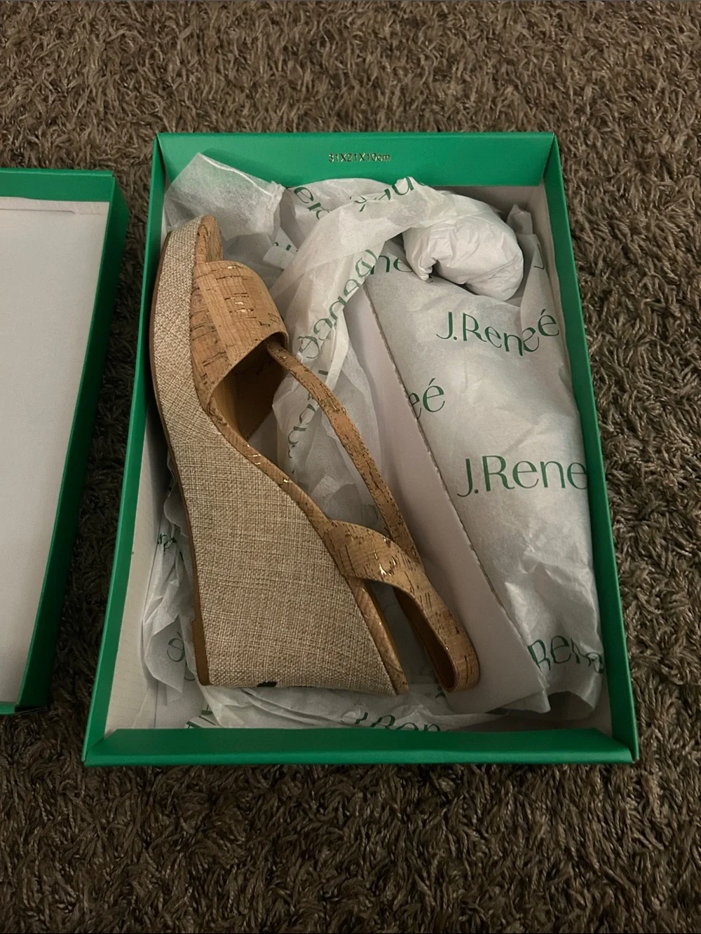 J.Renee Natural Cork Wedge with Embroidered Toucan and Tropical Motif